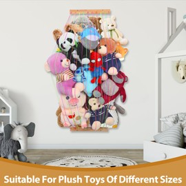 PHOENANCEE Stuffed Animal Storage,Stuff Animals Organizer for Plushies Toy Holder Net Zoo for Kids Nursery Playroom Bedroom,Save Space,Length Adjustable,Upgraded(Natural Wood)