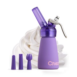 CreamRight Aluminum Whipped Cream Dispenser with Nozzles & Brush | Whipped Cream Maker with Transparent Head | Easy to Use & Clean Whipping Cream Dispenser for Homemade Desserts | Half Pint, Purple