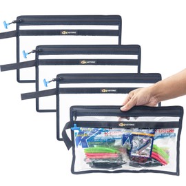 KASTONG 2 Layer Water-resistant Fishing Bait PVC Clear Storage Bag BaitShield Tackle Bag Storage for Bait Tackle Lures Soft Plastics and Fishing Gear Large Capacity 2 Size (4Pcs Medium)