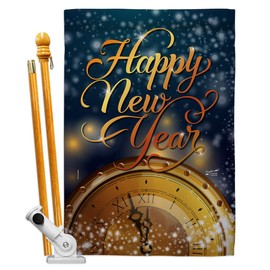 Angeleno Heritage Countdown New Year House Flag Set Winter Clock Champagne Party Fireworks Celebrate Decoration Banner Small Garden Yard Gift Double-Sided, Made in USA