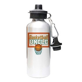 Mystic Sloth Basketball Family 20oz Aluminum Water Bottle with Carabiner and TWO Lids (Silver, Uncle)