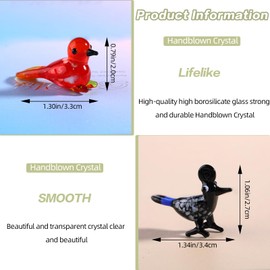 WEWAYSMILE 8 pcs Crystal Figurines Collectibles, Miniature Hand Blown Art, Hand Blown Painted Glass Art, Hand Blown Miniature for Table Ornaments Home Decor (Bird)