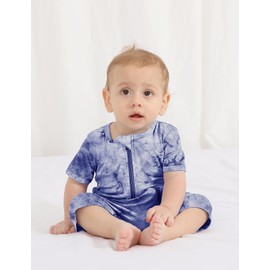 Jimonda Baby GIRLS BOYS Rayon From Bamboo Pajamas 3 Pack Short Sleeve Footless Outfit Romper 2 Way Zipper Tie Dye Bodysuit Pjs Sleep Play(Rose&Orange&Purple,6-9 Months)