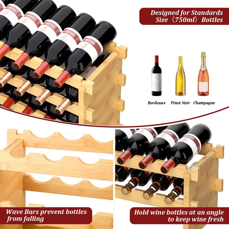 VASMIA Bamboo Stackable Wine Rack,72 Bottles Wine Rack Freestanding Floor,No