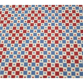Unbranded Patriotic Star Check BTY Unbranded Faux Patchwork Red Blue Ecru
