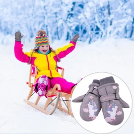 JNUYISW Children's Ski Gloves, Waterproof Mittens, Warm Winter Gloves, Outdoor Windproof Sports Snow Gloves for 2-10 Years, Boys, Girls, Running, Skiing, Snowboarding, Unicorn Grey