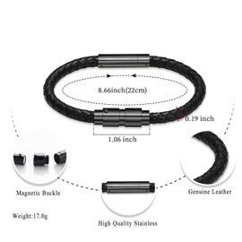 Oinsi Cremation Jewelry Bracelet With Stainless Steel Cylinder Urn For Ashes - Black/Brown Genuine Leather Memorial Bangle Bracelet For Men Women Quality Clasp Open