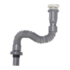 HAOHIZE Flexible Universal Sink Drain Pipe, S-Type, Grey, Plastic + Steel, 6cm/2.4in x 39cm/15.4in (80cm/31.5in Stretched), Kitchen & Bathroom Sink Drain, No Accessories Included