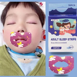 Tiras para dormir para niños (30 piezas), cinta para la boca con diseño antiasfixia en forma de boca, parche para el ojo perezoso, ayuda para dormir en la boca, ayuda a respirar por la nariz, reduce suavemente la respiración por la boca, púrpura