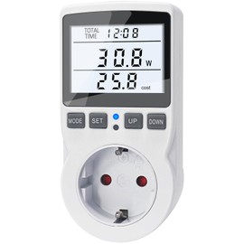 KETOTEK Electricity Meter for Socket, Power Consumption Meter, Energy Cost Meter, Electricity Cost Meter with LCD Screen Backlight and Overload Protection, 3680 W