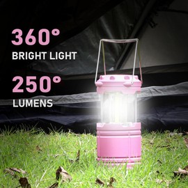 SEAMAGIC 2-Pack LED Pink Camping Lanterns, Essential Emergency Lights for Power Outages, Hiking, Hurricane
