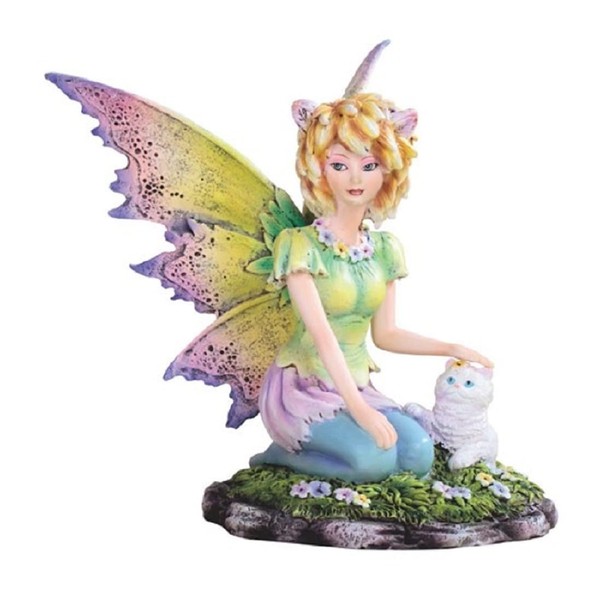 ICE ARMOR 5.5" H Green Fairy with White Cat Statue