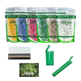Purize Pack of 250 Xtra Slim Size Activated Carbon Filters, 6 mm, 2 Ceramic Caps, Assorted Colours & Joint Tube