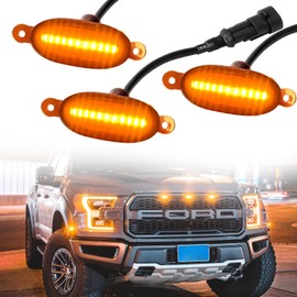 PSEQT Front Grille LED Lights for 2004-2019 Ford F150 F250 F350 Car 12LED Grille Amber Decorative Lights w/Yellow Lens, Plug & Play, 3Pcs