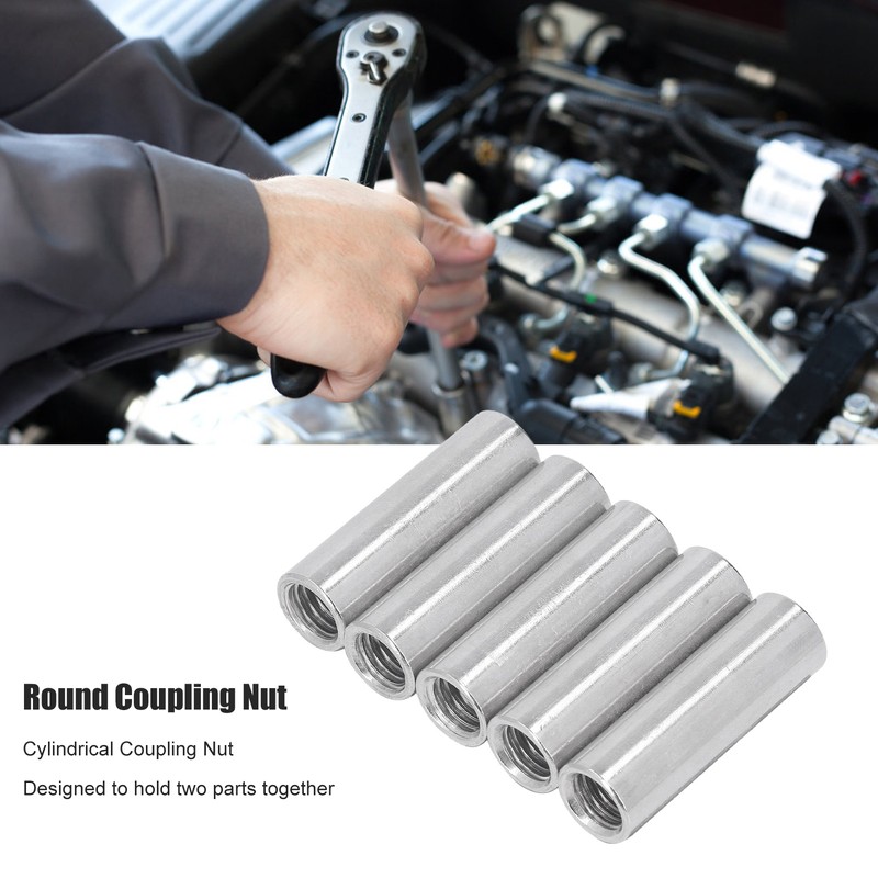 5PCS M12 Cylindrical Coupling Nuts 304 Stainless Steel Female Thread