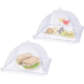 2 Pcs Food Covers Mesh Pop Up, Reusable Food Net Covers for Outdoor Events, Screen Tents, Parties, Picnics, and BBQs, Collapsible Foods Tents for Bug Protection(White)