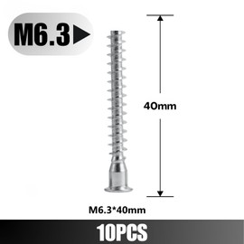 Confirmat Screws, M6.3 x 40 mm 10 PCs, Hex Socket Drive Countersunk Furniture Connecting Self-Tapping Screw Set Carbon Steel Zinc Plated