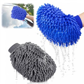 DiviDermy 2 Piece Microfibre Wash Mitt Set, Wash Mitt Car Microfibre Cloths, Extra Absorbent, Car Cleaning Kit, Perfect for Car Care and Window Cleaning, Grey + Blue