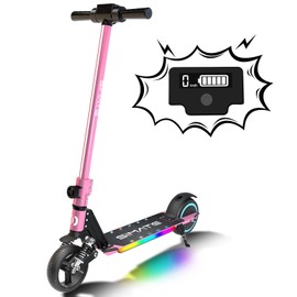 SIMATE Electric Scooter for Kids, Motorized E-Scooters with Colorful Front Light and Pedal Lights, LED Display & Foldable, Dual Braking System, Top 8.7mph & 5 Miles, Gifts for Kids, Girls, Boys, Teens