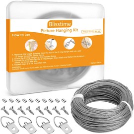 Blisstime Picture Hanging Kit - 100 Feet Braided Hanging Wire, 60 Pcs D Ring Picture Hangers with Screws and 60 Pcs Aluminum Crimping Loop Sleeve for Canvas Paintings, Photo Frames