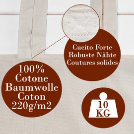 Loxato Printed Fabric Bag - 100% Cotton, W 35 x H 42 x D 8 cm - 220 gsm Canvas Fabric, Jute-Like - Shopping Bag - Long Handle (70 cm) - Shopping Bag, l