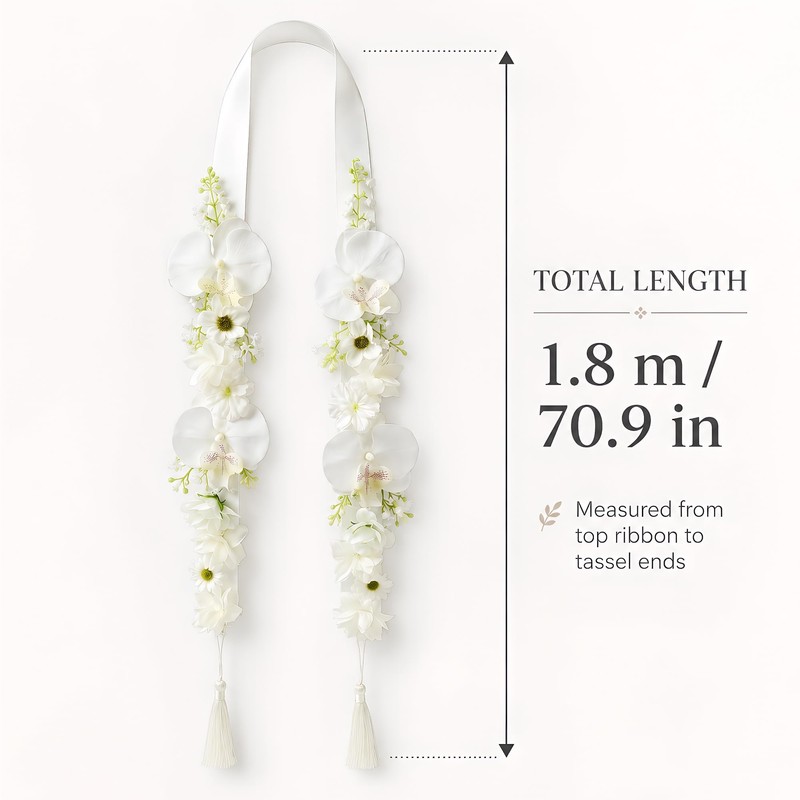 White Wedding Floral Ribbon Garland Hanging Decoration for Bridal Ceremony,