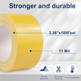 Yellow Duct Tape Heavy Duty, 2.36 Inch x 36 Yard Waterproof Strong Adhesive Duct Tape for Indoor Outdoor Repairs Tear by Hand, 1 Roll