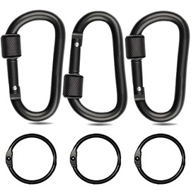 3 Pieces Carabiner Hook, Screw Lock Key Carabiner, Small Carabiner Hook, Lockable Carabiner Hook for Camping, Hammocks, Hiking Backpack, Pet Leash (Black)