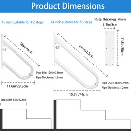 Handrails for Outdoor Steps, 1-2 Steps Wall Mount Stair Railing