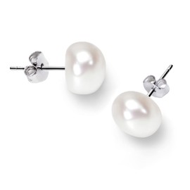 BURLAP LIFE 925 Sterling Silver Freshwater Real Button Pearl Stud Earrings Quality Pearl Earrings for Women, White Pearl 6mm-7mm