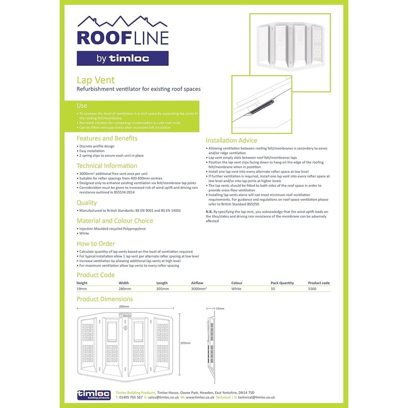 Timloc 5560 Roofing Felt Lap Vent Stops Loft roof Condensation/Attic