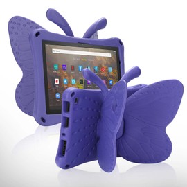 JGY Fire HD 8 Kids Tablet Case (10th Gen 2020-2022) - Pretty Butterfly EVA Foam Full Cover With Stand and Pencil Holder for Girls - Rugged Purple Case for Fire HD 8 Plus