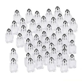 TrueCraftware- 1/2 oz Mini Salt Shakers Glass Body with Stainless Steel Cap Set of 48- Mini Square Glass Cube Salt Pepper Shakers with Stainless Steel Individual Shakers for Restaurants Weddings