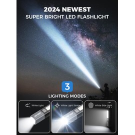 Smiling Shark LED Flashlight, G1 Flash Light Black 3 Modes Zoomable Focus White Sidelight Waterproof Powerful Super Bright EDC Torch Light Outdoor Emergency,Mini-Rechargeable-LED-Flashlight-Camping