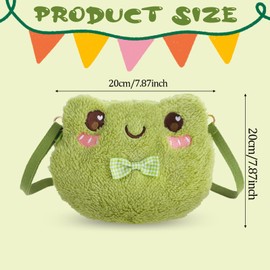 Ptwola Green Frog Crossbody Bag Cute Plush Animal Purse Backpack Kawaii Stuffed Bowknot Shoulder Wallet Portable Travel Messenger Bag with A Removable Shoulder Strap for Children Adults Girls Women