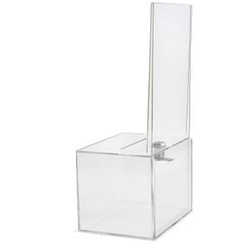 Acrylic Charity Donation Ballot Box Fundraising Coin Collection Tip Box 6.5" x 5" x 5" Office Suggestion Box Piggy Bank Ticket Box with Large 8.5" x 6.5" Display Area with Lock and Keys