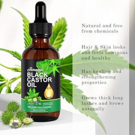 Aceite de ricino, aceite de ricino negro jamaicano orgánico 100% puro, aceite de masaje, aceite esencial, nutre el cuero cabelludo, aceite natural par