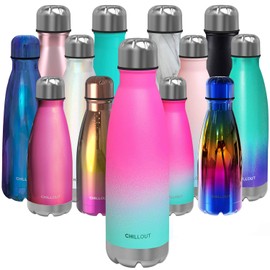 CHILLOUT LIFE Stainless Steel Water Bottle: 17 oz Double Wall Insulated Cola Bottle Shape for Cold and Warm Drinks, BPA Free Metal Sports Bottle