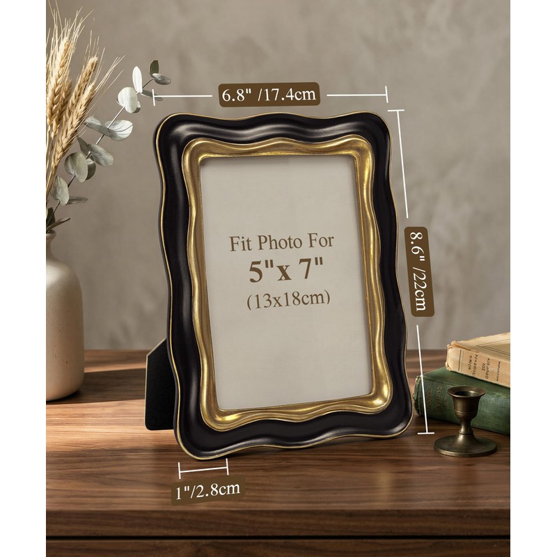 Afuly Black 5x7 Picture Frame Vintage Gold Wavy Resin Photo