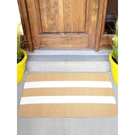 AlgoMat Artisanal Traditional Mexican Striped Doormat, Accent Area Door Mat or Entryway Rug, Made of 100% Recycled Cotton Top, PVC Bottom, Durable, Machine Washable, 34" x 24" (Tan & White)
