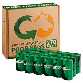 Certified 100% Home Compostable Poop Bags for Dogs, 270 Count Guaranteed Leak Proof and 18 Microns Extra Thick Waste Bag, 18 Rolls of Plant Based Doggie Poop Bag, No Scented with ASTM D6400 & EN13432
