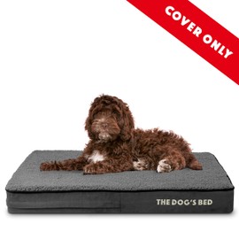 Replacement Outer Cover ONLY (Outer Cover ONLY - NO Bed, NO Waterproof Inner) for The Dog's Bed, Washable Plush Fabric, Medium 34” x 22” x 4” (Grey Plush)