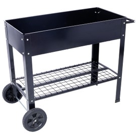 espidoo Mobile Raised Metal Planter Garden Bed: 42.5"x19.5"x31.5" Powder-Coated Steel Frame with Wheels & Storage Shelf - Modern Elevated Plant Box for Backyard & Patio Gardening