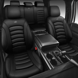 CAR PASS 3D Foam PU Leather Car Seat Covers, Universal Seat Covers Full Sets for Trucks SUV Sedan Automotive Seat Covers Armrest Airbag Compatible Waterproof Comfortable Faux Nappa Leather Pure Black