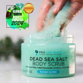 PraNaturals Dead Sea Salt Body Scrub 500G – Hydrating & Moisturising, Natural Oils & Minerals, Exfoliating, Softening & Nourishing, All Skin Types, No Parabens, Vegan & Cruelty Free (Mango & Kiwi)
