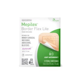 Mepilex Border Flex Lite 3 x 3 in (7.5x7.5 cm) Hospital Grade Dressings for Minor Surgical Incisions, Abrasions and Blisters for up to Several Day Use