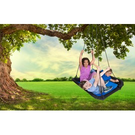 Playset Platform Swing | Blue | 43" x 35" | Easy Assembly | 300lb Capacity | UV Tested | Comfortable Padded Steel Frame | ASTM Certified | Hangers Not Included | DIY Backyard Swingset Accessory