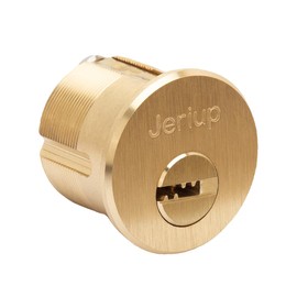 Jeriup Satin Brass (Golden) Mortise/Rim Cylinder Door Lock, 1-1/8" (Overall Length: 28.5mm) Keyed dimple Keyway, Standard Outdoor & Indoor Use, Door Lock Replacement, with 5 Keys