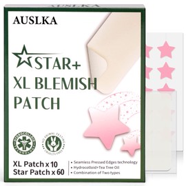 AUSLKA Large Blemish Patches - Hydrocolloid Patch Spot Dots - Star and XL Blemishes Patch - Zit Breakouts - Zit Stickers - Patches To Cover Facial Blemishes - 70 Patches