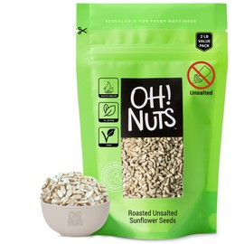 Oh! Nuts Sunflower Seeds Roasted Unsalted No Shell Original Pack of 2 Lbs Healthy Energy Booster Snack Resealable Bag Vegan Keto Kosher